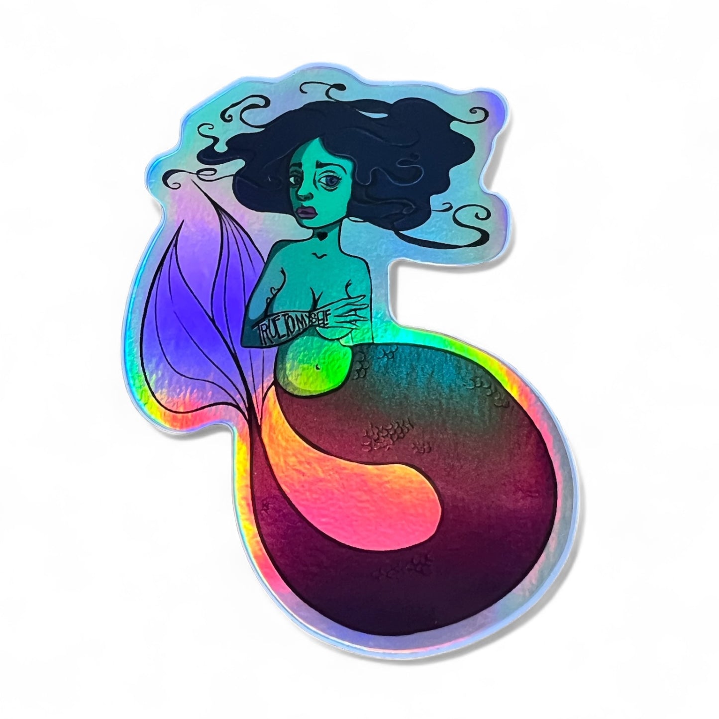True to Myself Mermaid Holographic Sticker