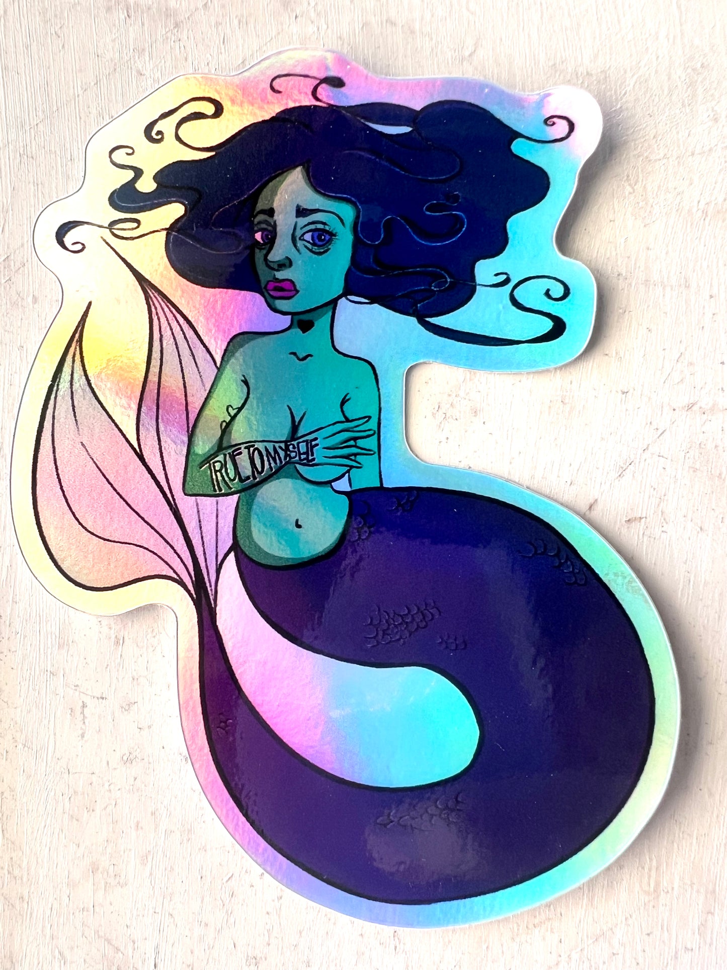 True to Myself Mermaid Holographic Sticker