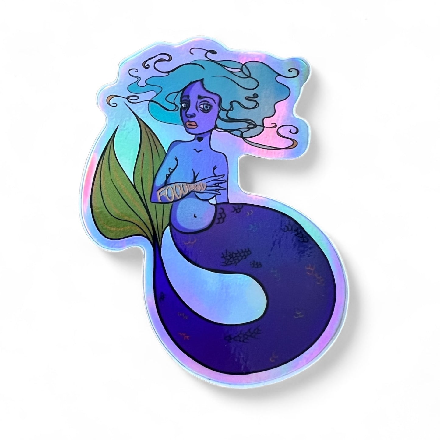 Focused “Literal Mermaid” Holographic Sticker