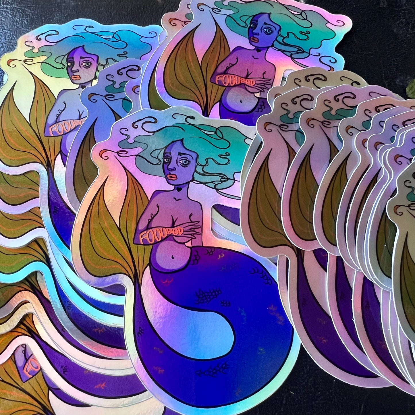 Focused “Literal Mermaid” Holographic Sticker